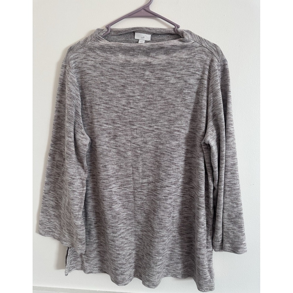 J.Jill Sweater Women's L Gray Heather Knit 3/4 Sleeve Relaxed Fit Draped Neck